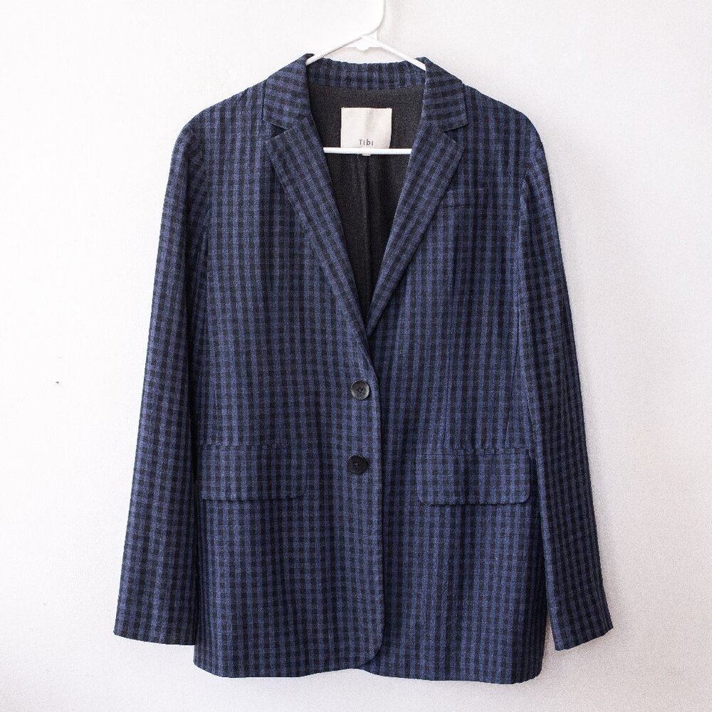 Tibi Plaid Print Blazer in Navy Blue | Size XS